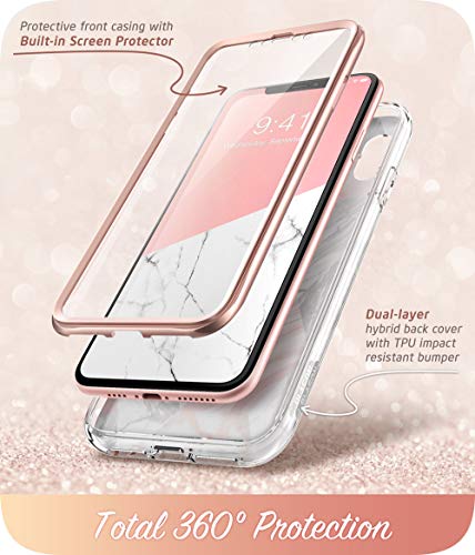 i-Blason Funda iPhone XS 360 Grados Carcasa [Cosmo] Antigolpes Case Brillante con Protector de Pantalla Integrado para iPhone XS 5.8 Pulgadas Mármol