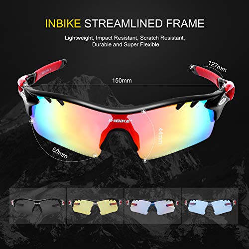 Inbike Gafas de Sol Polarizadas Para Ciclismo con 5 Lentes Intercambiables Uv400 y Montura de Tr-90, Gafas Para Mtb Bicicleta Montaña 100% de Protección Uv(Negro)