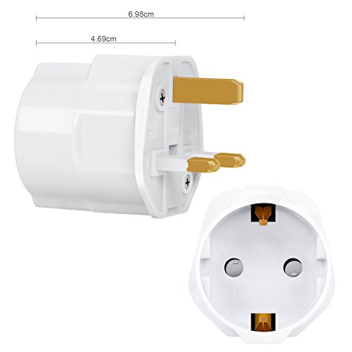 Incutex 2X adaptadores de Viaje UK, GB, Inglaterra Schuko, 2 Patas Europa hacia 3 Patas RU, Blanco