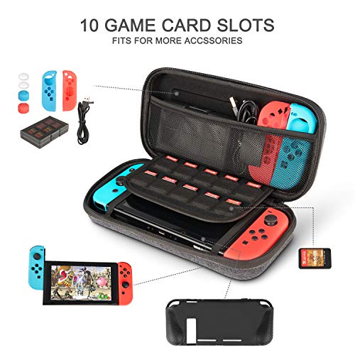 innoAura 11 en 1 Kit accesorios para Nintendo Switch, con funda de transporte, Estuche De Juegos, funda de TPU, fundas para controles Joy Con, tapas para Joystick y protector de pantalla