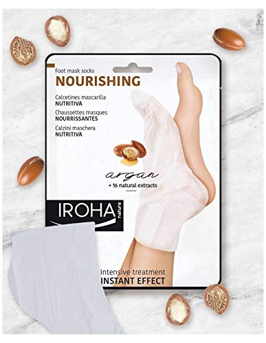 Iroha Nature - Calcetines Nutritivos para pies con Argán, 1 pack 2 Calcetines de un solo uso | Mascarilla Nutritiva Pies Aceite de Argán…