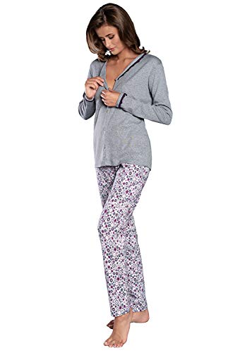 Italian Fashion Pijama Largo Mujer Dos Piezas Ropa de Dormir Gris Púrpura (M)