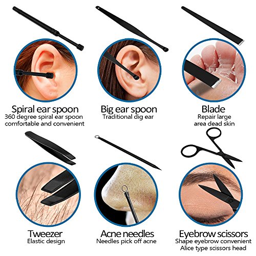 JamBer 15 en 1 set manicura profesional de manicura de acero inoxidable Kit de aseo de tijeras cortaúñas, negro