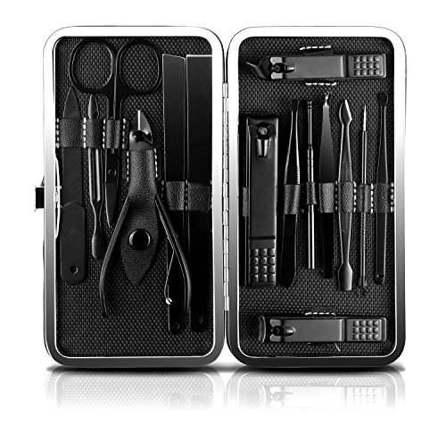 JamBer 15 en 1 set manicura profesional de manicura de acero inoxidable Kit de aseo de tijeras cortaúñas, negro