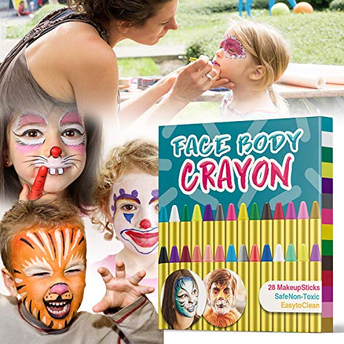 JamBer Pinturas Cara para Niños No Tóxico Pinturas Facial,28 Colores crayones de Pintura Carnaval Halloween, Fiestas, Semana Santa.Cosplay,Fiestas Temáticas - Regalo de Los Niños