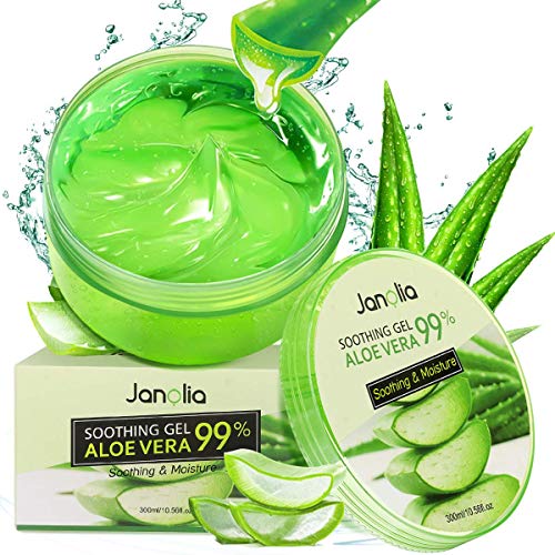 Janolia Gel de Aloe Vera, 300g Crema Hidratante con Ácido Hialurónico y Vitamina C, Gel Calmante e Hidratante, para Pieles Secas y Quemaduras Solares, Aloe Vera Gel Antioxidante