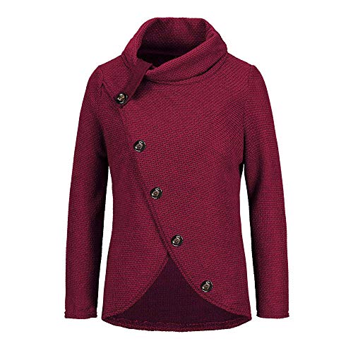 Jerseys De Punto para Mujer Cuello de Tortuga Manga Larga Suelto Prendas de Punto Suéter Irregular Jerséis Collar de la Pila Tops Cálido Otoño Invierno riou (z-Wine Red, S)