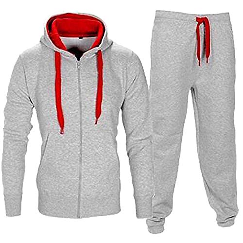 Juicy Trendz Hombres Atlético Manga Larga Lana Cierre Completo Gimnasio Chandal Juego de Jogging Desgaste Activo Gray/Red XL