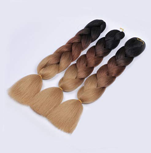 Kanekalon Extensiones de pelo trenzado Ombre 3 tonos de 60,96 cm, Showjarlly Ombre Jumbo trenzado de fibra de alta temperatura, 3 piezas/lote de 100 g/pieza, para trenzado de crochet