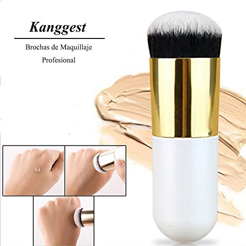 Kanggest Brochas De Maquillaje Profesional Portátil Cepillo Facial de Cabeza Redonda para Liquido Tradicionales y Fluidas Maquillaje Bases/Aplicación y Fundición de Bases de Maquillaje (Plata Blanco)