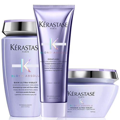 Kérastase - Pack de neutralizador Blond Absolu Bain Ultra-violet (250 ml), acondicionador Cicaflash (250 ml) y mascarilla Ultra-Violet (200 ml)