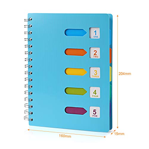 Kesote A5 Cuaderno Espiral con Etiquetas de 6 Color y A Bolígrafo de 6 Color A5 Notebook para Escuela, Oficina o Hogar, 120 Hojas