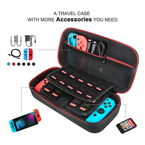 Keten kit de accesorios 13 en 1 para Nintendo Switch, incluye una funda de transporte para Nintendo Switch / Funda Transparente / Soporte regulable / Protector de pantalla HD (2 paquetes)