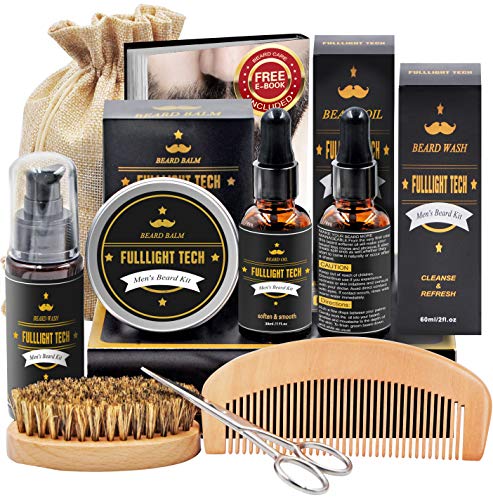 Kit Cuidado Set Barba con Libre Champu Barba,Peine Barba,Cepillo Barba,Aceite Barba,Balsamo Barba,Barba Tijeras,Bolsa de Almacenamiento,Eletronic Barba Libro,Regalos Originales Para Hombre