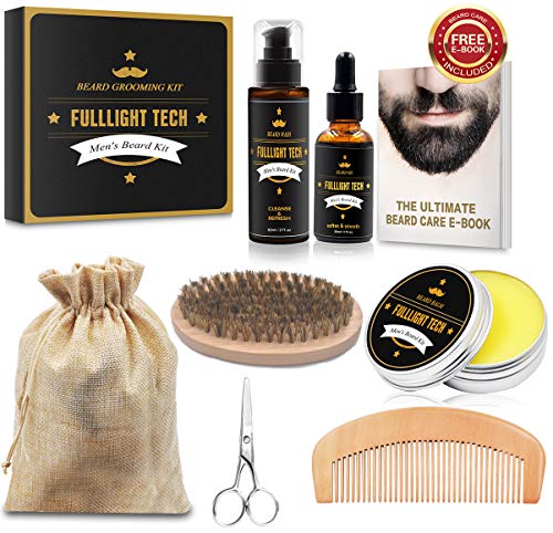 Kit Cuidado Set Barba con Libre Champu Barba,Peine Barba,Cepillo Barba,Aceite Barba,Balsamo Barba,Barba Tijeras,Bolsa de Almacenamiento,Eletronic Barba Libro,Regalos Originales Para Hombre