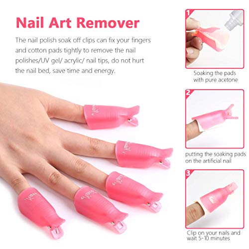 Kit de Uñas Removedor el Esmalte, 10pcs Clip Uñas de Plastico para Uñas de Gel Removedor Nail Art Soak Off Clip Herramienta de Manicura para Limpiar Uñas y Quitar Cutículas