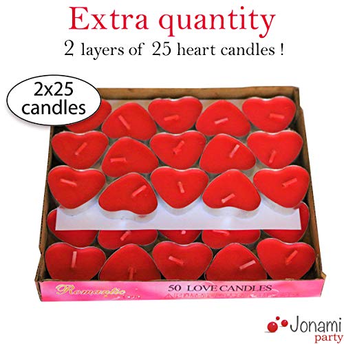 Kit Romántico de Velas y Pétalos. 50 Velas en Forma de Corazón + 1000 Pétalos de Rosa Roja de Seda + 5 Globos Corazón Rojo - Decoración para Bodas, San Valentín y Compromiso