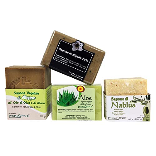 Kit Suave - 4 jabones artesanales 100% naturales - Jabón de Alepo al 16%, Jabón de Nablus, Jabón de Aceite de Oliva y Nigella - Los jabones más preciados del mundo!