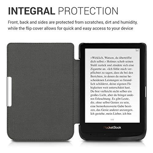 kwmobile Funda Compatible con Pocketbook Touch Lux 4/Lux 5/Touch HD 3/Color (2020) - Carcasa para e-Reader de Piel sintética Nobuck - Flores y Mariposas Gris