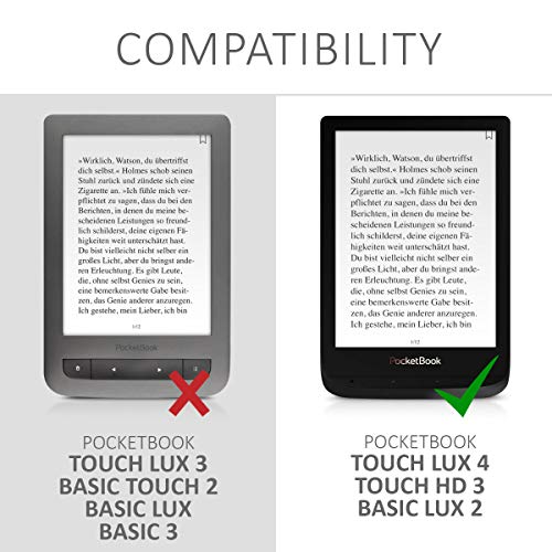 kwmobile Funda Compatible con Pocketbook Touch Lux 4/Lux 5/Touch HD 3/Color (2020) - con Agarre elástico y Soporte de Apoyo - en Negro/Gris Oscuro