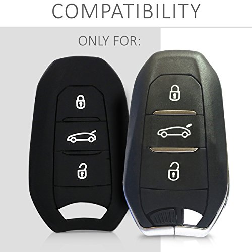 kwmobile Funda de Silicona Compatible con Peugeot Citroen Llave de Coche Smartkey de 3 Botones (Solo Keyless Go) - Carcasa Suave de Silicona - Case Mando de Auto Negro