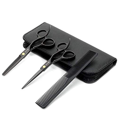 KYG Tijeras de Peluquería Profesional 6 Pulgadas, Tijeras Barbero de Cortar y Entresacar, Acero Inoxidable 6CR, con Tornillo de Tensión de Ajuste Fino Tijeras para Peluquero y Salón de Corte