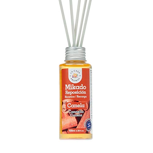 La Casa de los Aromas, Set de 6x100ml Ambientadores Mikado Canela Naranja para Reposición con Varillas, Difusor Líquido de Aroma Canela Naranja, Perfume Duradero para el Hogar, Baño, Casa