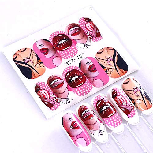 Labio Sexual Pegatinas Uñas, Mwoot 9 Hojas 3D Pegatina Decoracion para las Uñas Decal DIY Etiqueta Decoración Arte Adhesivos Uñas Pegatinas