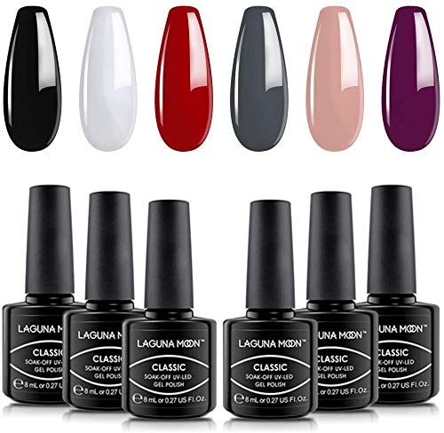 Lagunamoon Esmaltes de Uñas, Esmaltes en Gel Uñas UV LED, 6pcs Kit de Esmaltes Semipermanentes para Uñas, Set de Regalo de Uñas de Gel de Colores, Pintauñas para Manucira Profesional - 008