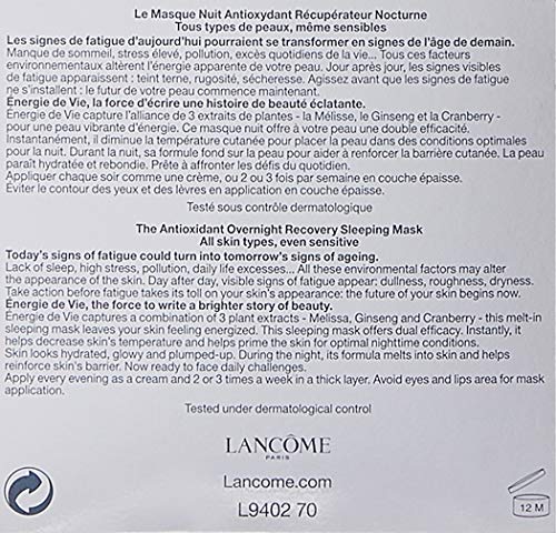 Lancome Energie de Vie Nuit Masque Récupérateur Nocturne Crema de Noche, 75 ml