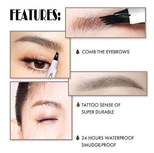 Lapiz de Cejas Waterproof, Tattoo Eyebrow Pen con Cuatro 4 Puntas Duraderas Brow Gel Para Maquillaje de Ojos