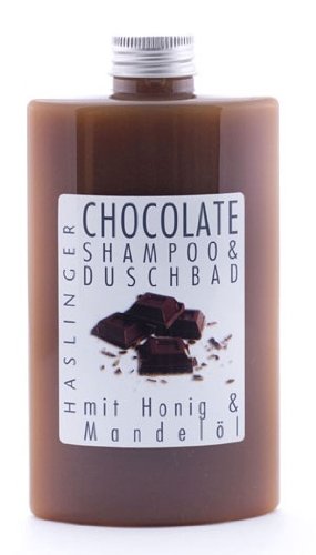 Lashuma Gel de ducha y champú chocolate, baño de ducha con miel y aceite de almendras en juego de 2 x 200 ml