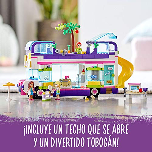 LEGO Friends - Bus de la Amistad, Set de Construcción de Autobús de Juguete con Piscina y Tobogán, Incluye Muñecas de Olivia, Mia y Stephanie, a Partir de 8 Años (41395)