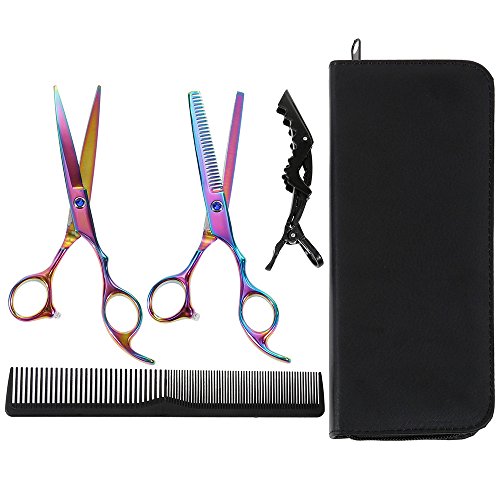 Lictin 4 en 1 kit 6" Tijeras de Peluquería Profesional Corte de Pelo de Acero Inoxid con Peine,Caja,Tijera para Cortar&Reducción Colorido