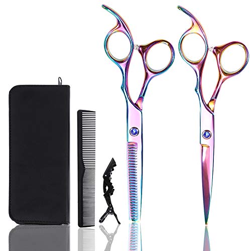 Lictin 4 en 1 kit 6" Tijeras de Peluquería Profesional Corte de Pelo de Acero Inoxid con Peine,Caja,Tijera para Cortar&Reducción Colorido