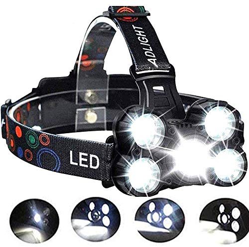 Linterna frontal LED Recargable de Trabajo, 8000 Lúmenes, 4 Modos de Luz con Flash, Zoom in/out, Ligera Elástica, Impermeable para Ciclismo, Correr, Deportes Nocturnos...