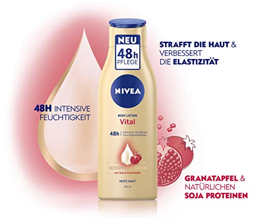 Loción corporal Nivea Vital, 1 unidad (250 ml), cuida intensamente y estira, soja y granada, para piel madura