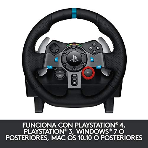 Logitech G29 Driving Force Volante de Carreras y Pedales, Force Feedback, Aluminio Anodizado, Palancas de cambio, Volante de Cuero, Pedales Ajustables, Enchufe EU, PS4/PS3/PC/Mac, Negro