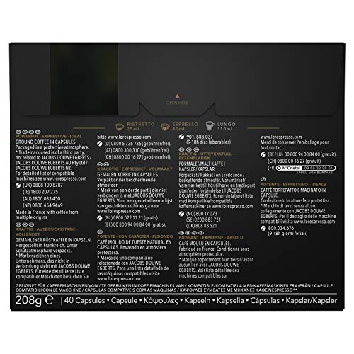 L'OR Espresso Café Ristretto Intensidad 11 - Nespresso® * Cápsulas de café de aluminio compatibles - 5 paquetes de 40 cápsulas (200 bebidas)