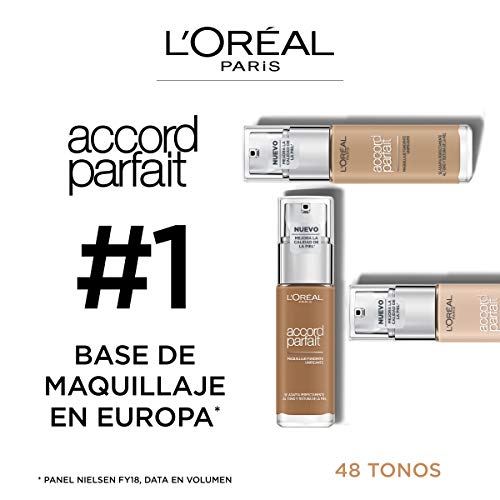 L'Oréal Paris Accord Parfait, Base de maquillaje acabado natural con ácido hialurónico, tono piel claro 1R, 30 ml