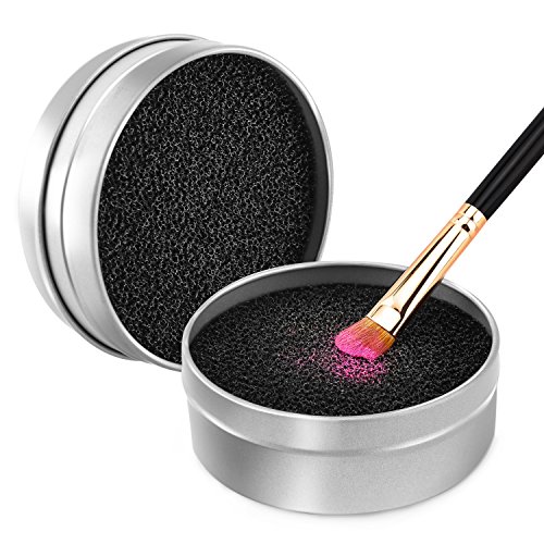 Luxspire Limpiador de Pinceles Maquillaje, Caja de Esponja para quitar residuos de polvos cosméticos sin Agua, Removedor de Color de Brocha a Seco, Limpieza de Esponja Reutilizable y Lavable, Plateado