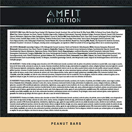 Marca Amazon- Amfit Nutrition Barra de proteína baja en azúcar (19,5gr proteina - 1,7gr azúcar) - cacahuete - Pack de 12 (12x60g)