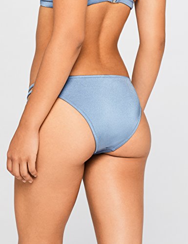 Marca Amazon - IRIS & LILLY Braguita de Bikini Metalizada con Tiras Laterales Mujer, Azul (Riva), M, Label: M