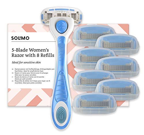 Marca Amazon- Solimo Maquinilla de afeitar de 5 hojas para mujer con 8 recambios