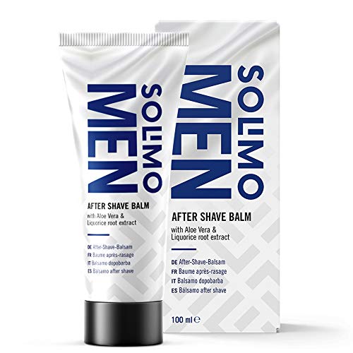 Marca Amazon - Solimo - Men Bálsamo After Shave con aloe vera y extracto de raíz de regaliz - 2 en 1, 4x100ml