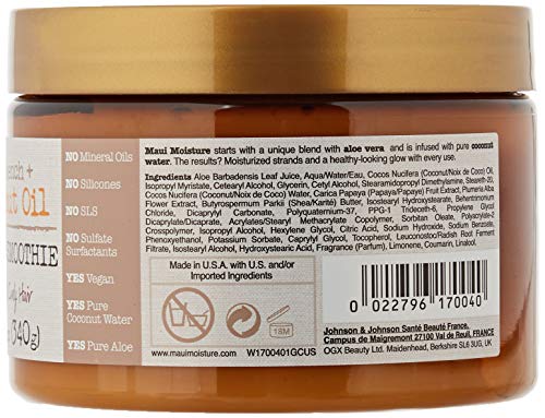 Maui Moisture - Máscara vegana para cabello rizado, aceite de coco y aloe vera, 340 g