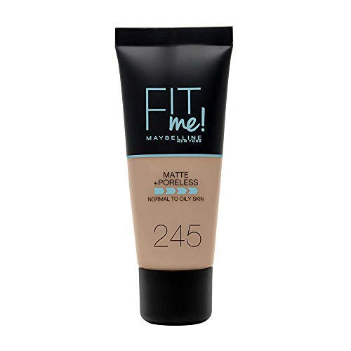 Maybelline New York - Fit Me, Base de Maquillaje Mate Afina Poros, Tono 245 Classic Beige - 30 ml