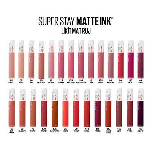 Maybelline New York Super Stay, Lápiz labial líquido tinta mate, 90 Huntress, 5ml