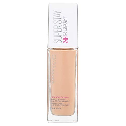 Maybelline New York - SuperStay 24H, Base de Maquillaje Semi-Mate de Alta Cobertura, Tono 32 Golden