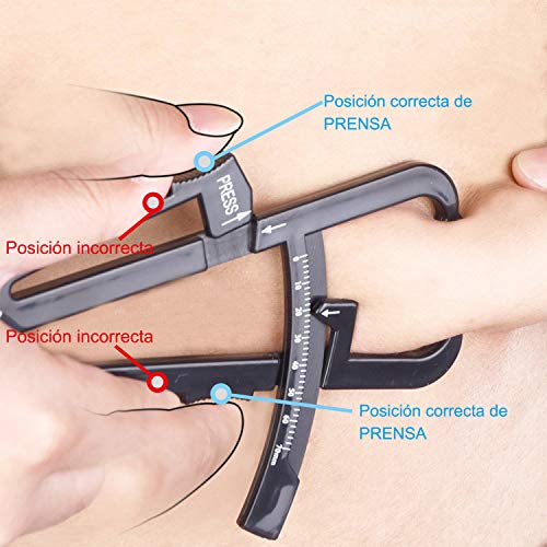 Medidor de Grasa Corporal, [2 en 1] Diyife Pinza de la Calculadora del Cuerpo del Pliegue Cutáneo con Cinta Métrica y Cuadros de Grasa Analizador de Ejercicios Encargado de la Salud